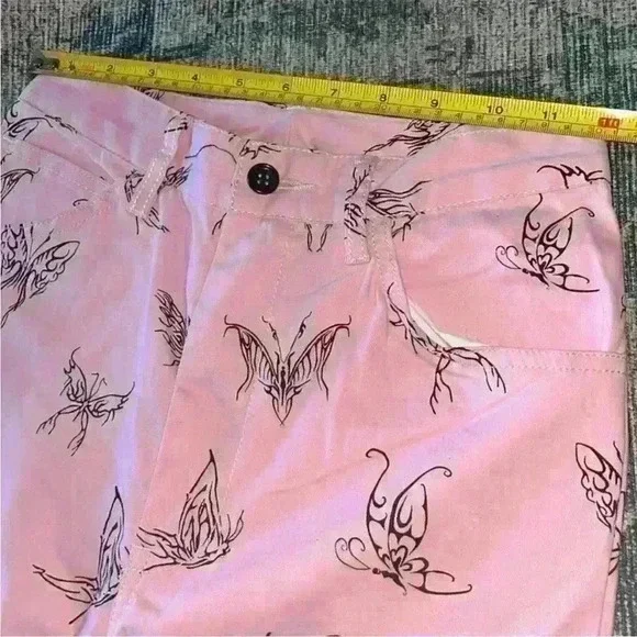 Whimsigoth High Waist Ankle Pant Pink Fairy butterfly whimsy goth punk Goth Emo - Picture 6 of 10